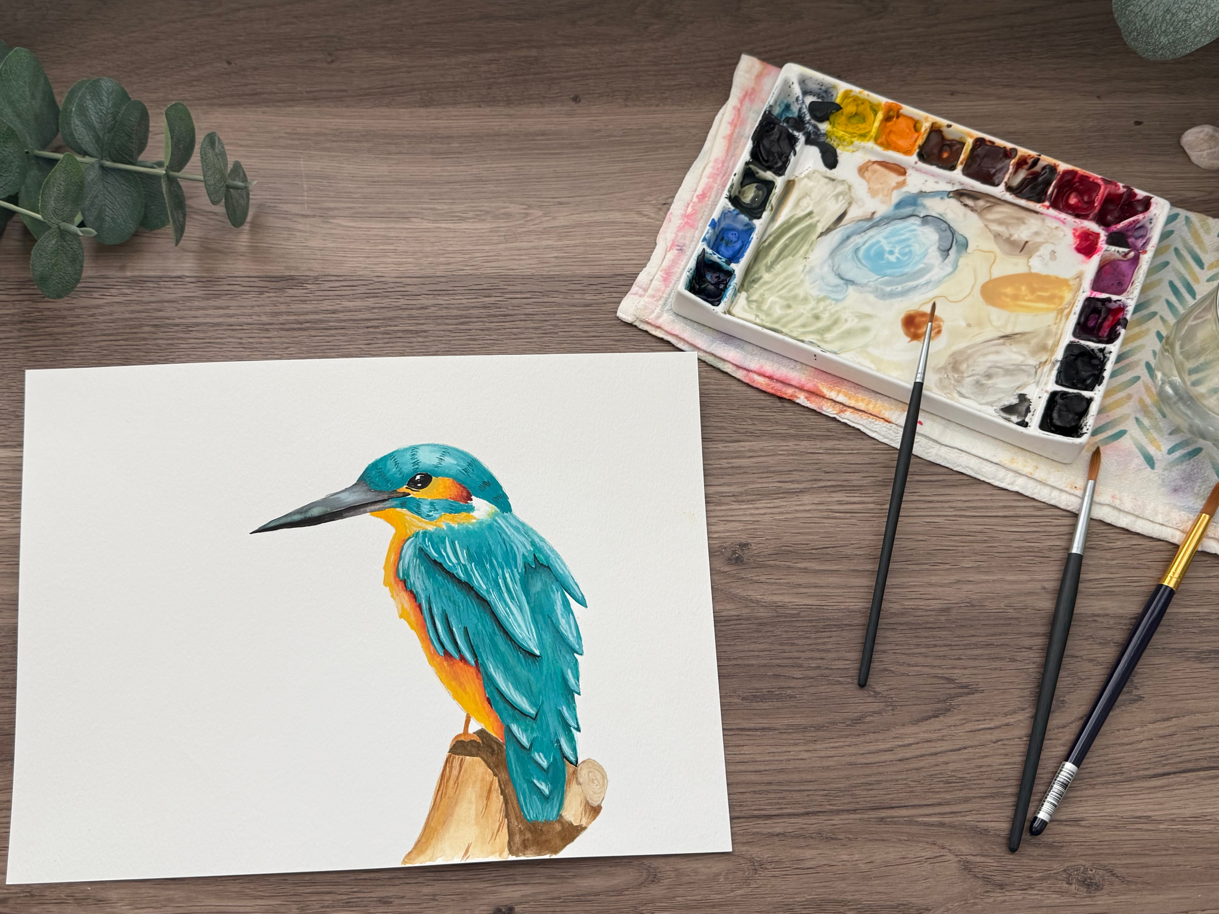 king fisher bird painting on desk