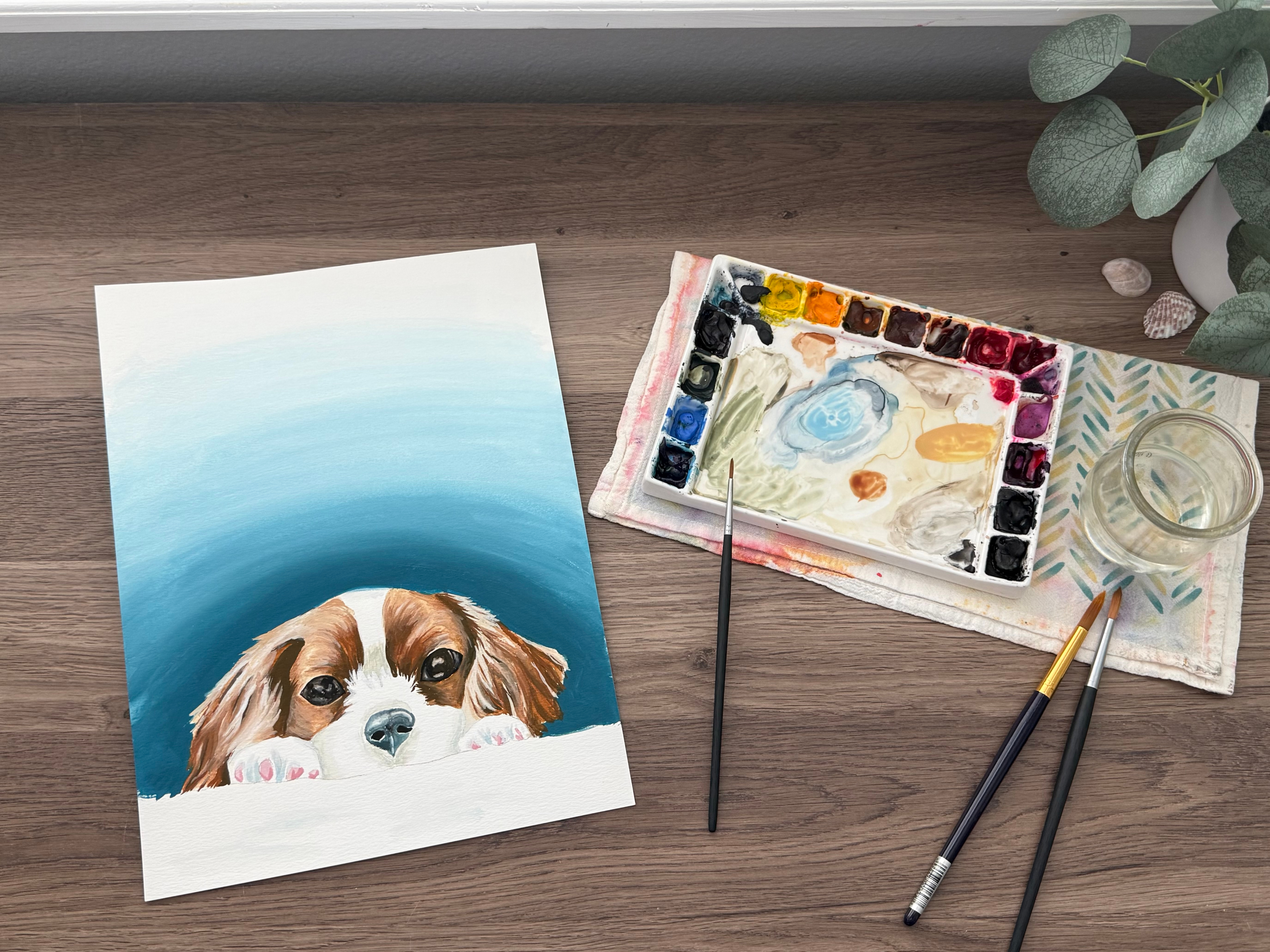 dog painting on desk